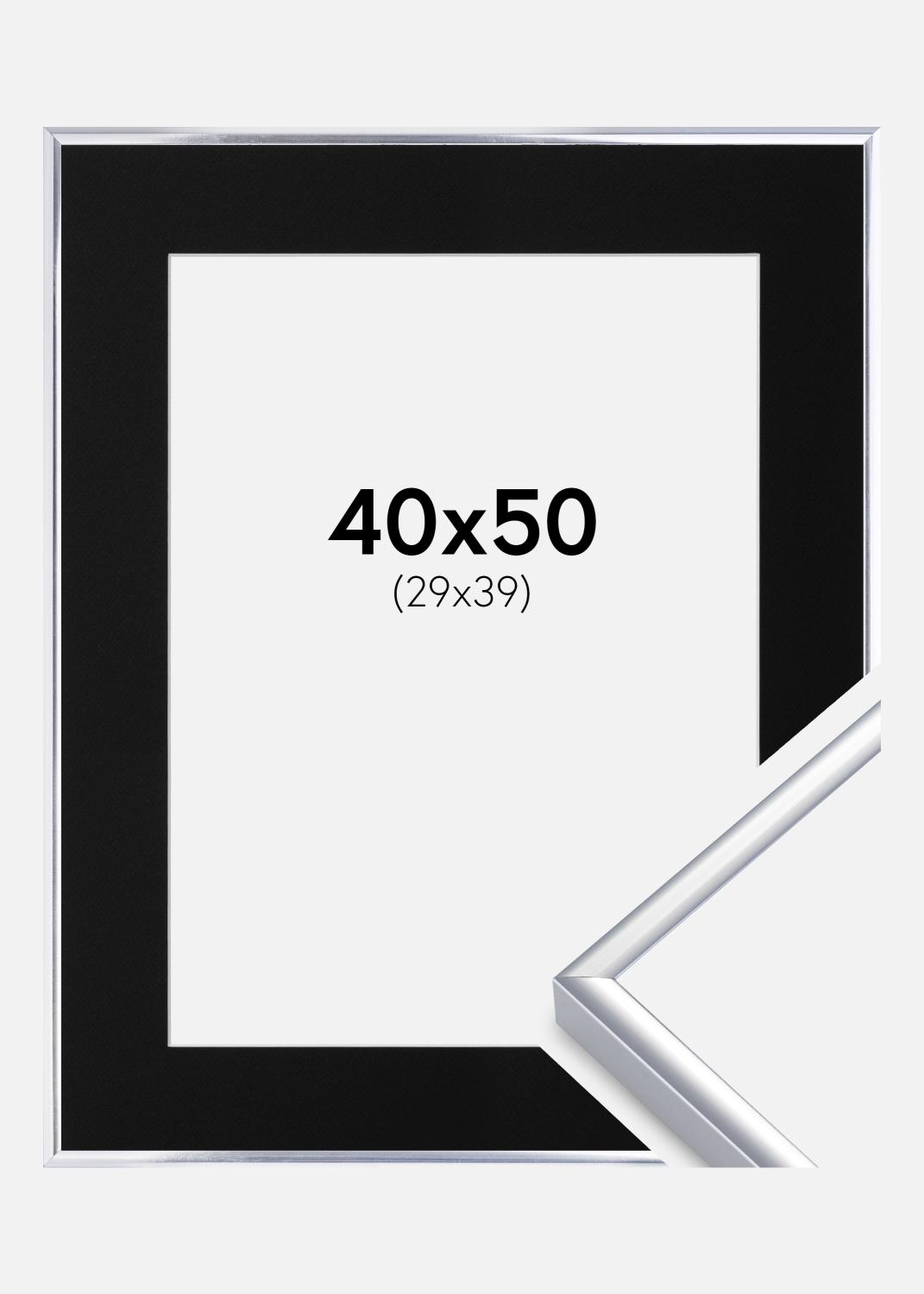 Product Image for Cadre Aluminium Brillant Argent 40x50 cm - Passe-partout Noir 30x40 cm