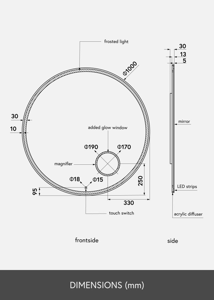 KAILA Miroir Circular Magnifying LED 100 cm Ø