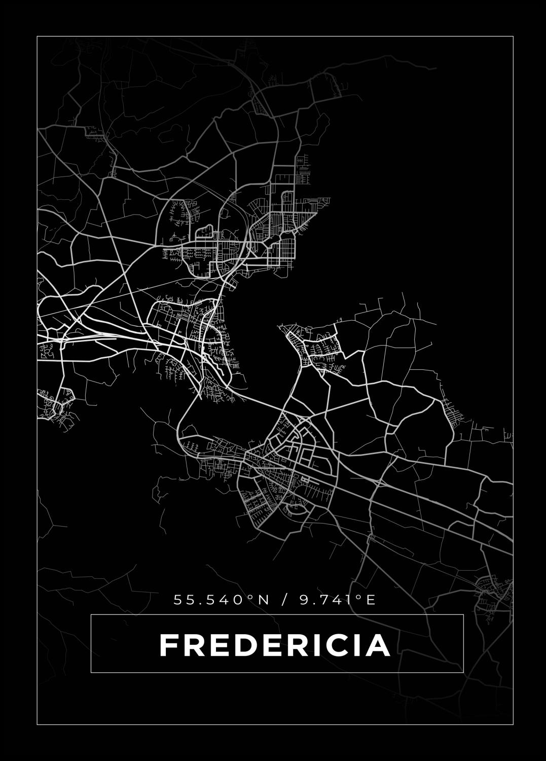 Product Image for Map - Fredericia - Black (30x40 cm)