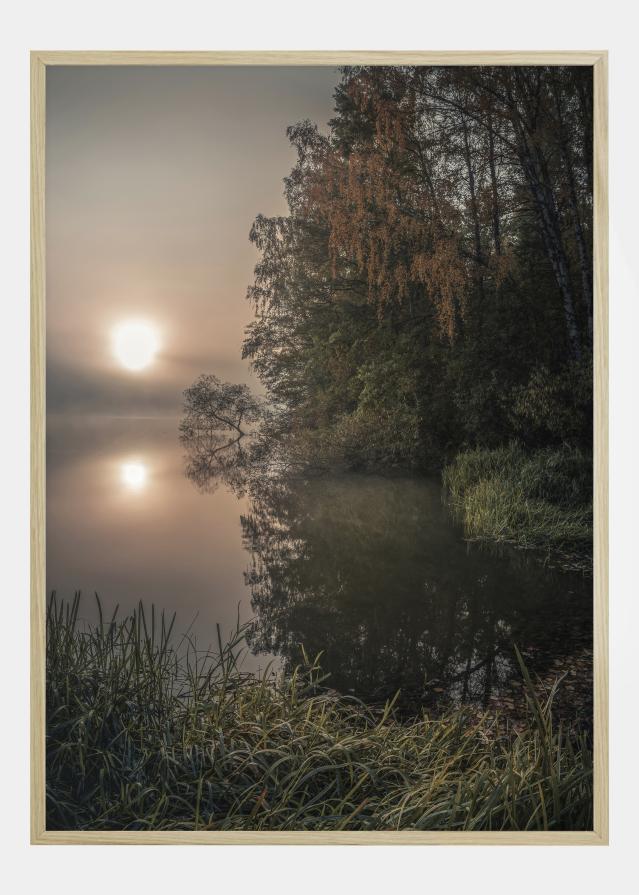 Foggy Fall Lake Poster