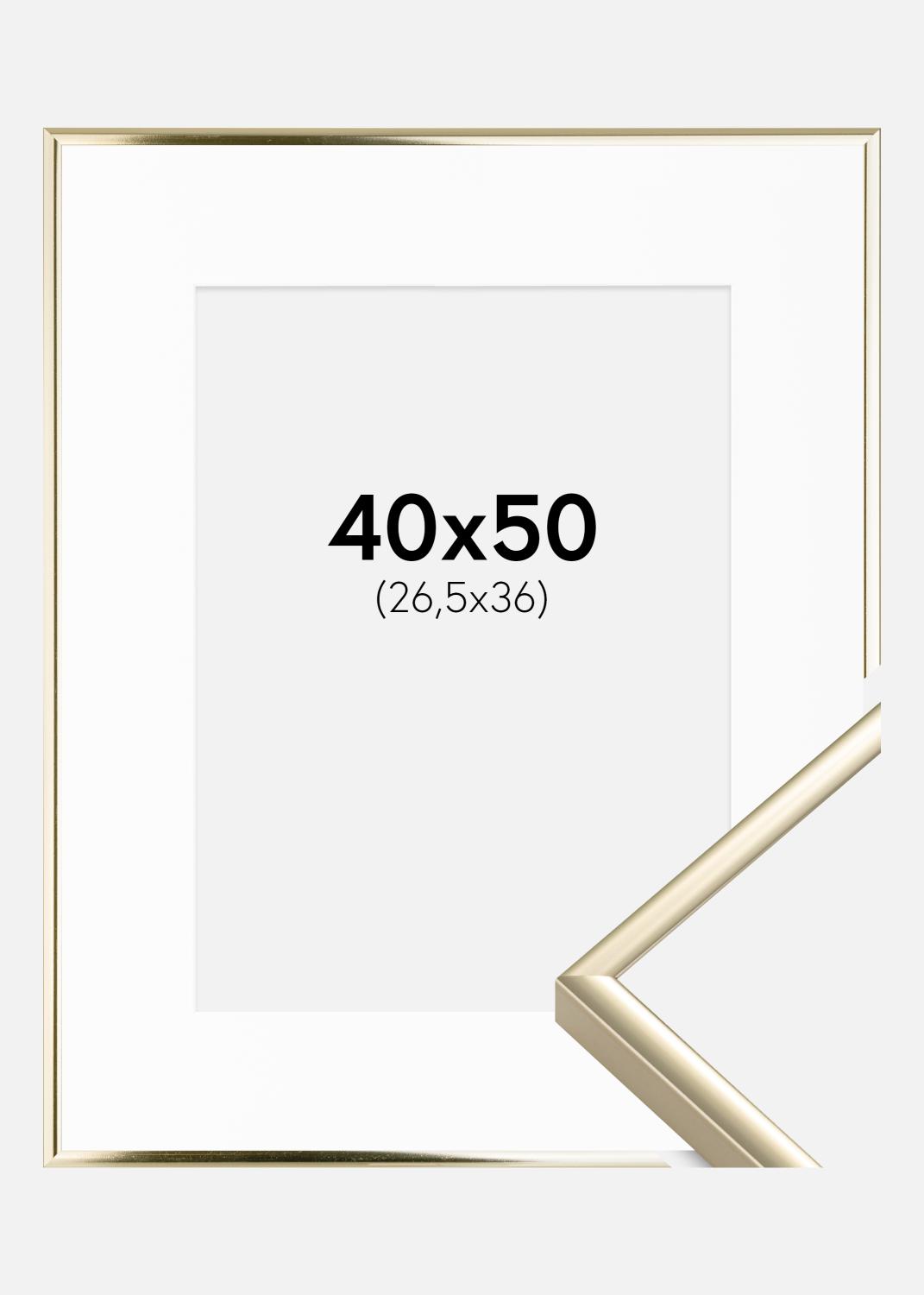 Product Image for Cadre Aluminium Brillant Or 40x50 cm - Passe-partout Blanc 27,5x37 cm