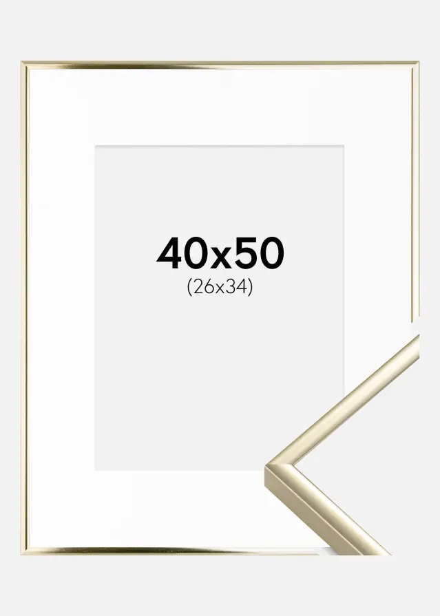 Cadre Aluminium Brillant Or 40x50 cm - Passe-partout Blanc 27x35 cm