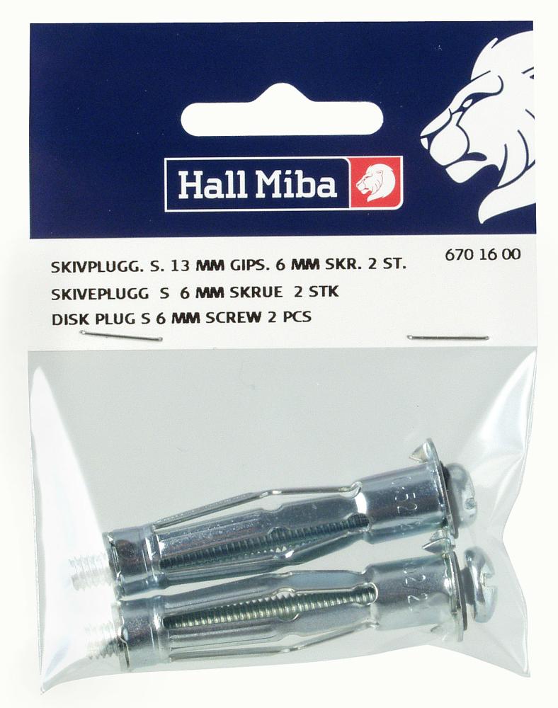 Vis et cheville pour mur en plâtre 6 mm - lot de 2