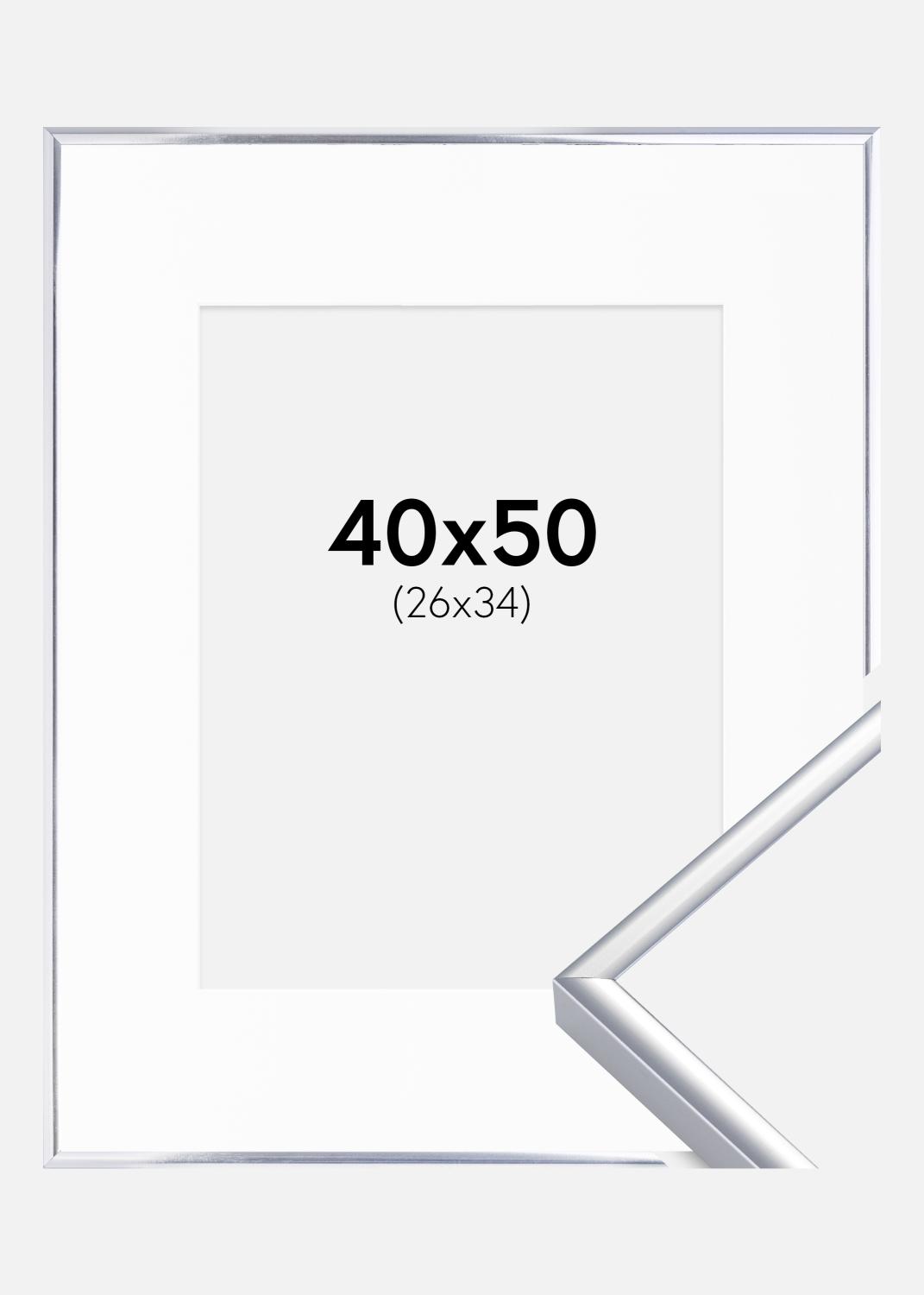 Product Image for Cadre Aluminium Brillant Argent 40x50 cm - Passe-partout Blanc 27x35 cm