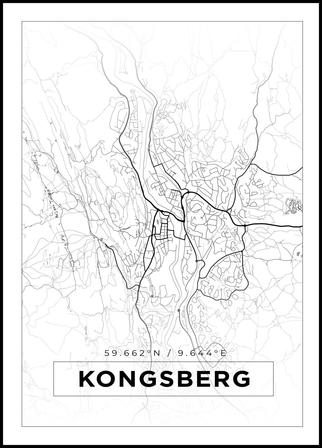 Product Image for Map - Kongsberg - White (40x50 cm)