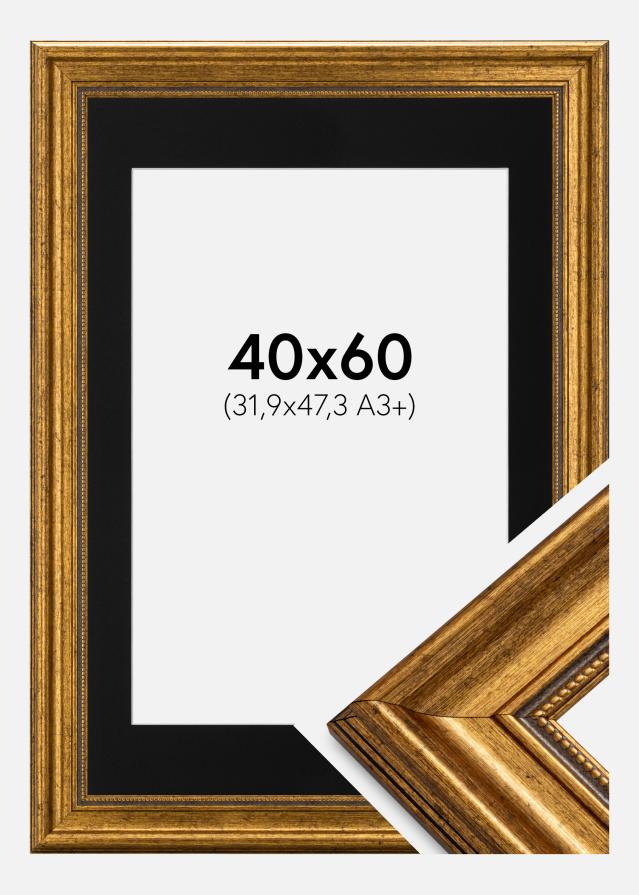 Cadre Rococo Or 40x60 cm - Passe-partout Noir 32,9x48,3 cm (A3+)