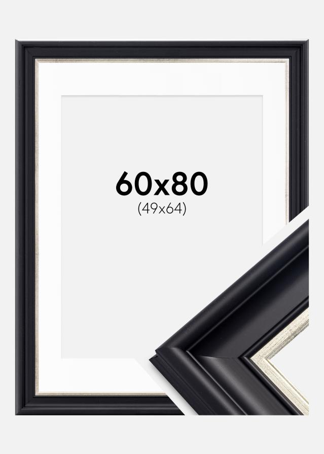 Cadre Dalarna Noir-Argent 60x80 cm - Passe-partout Blanc 50x65 cm