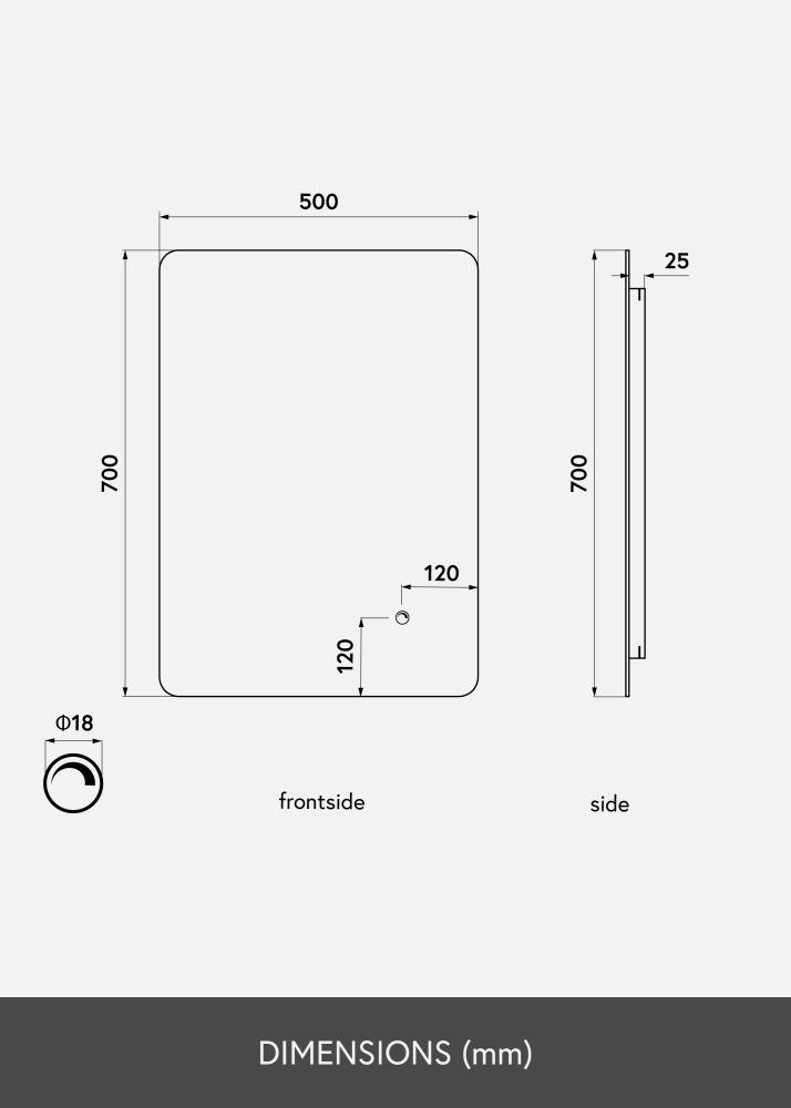 KAILA Miroir Soft Edges LED 50x70 cm