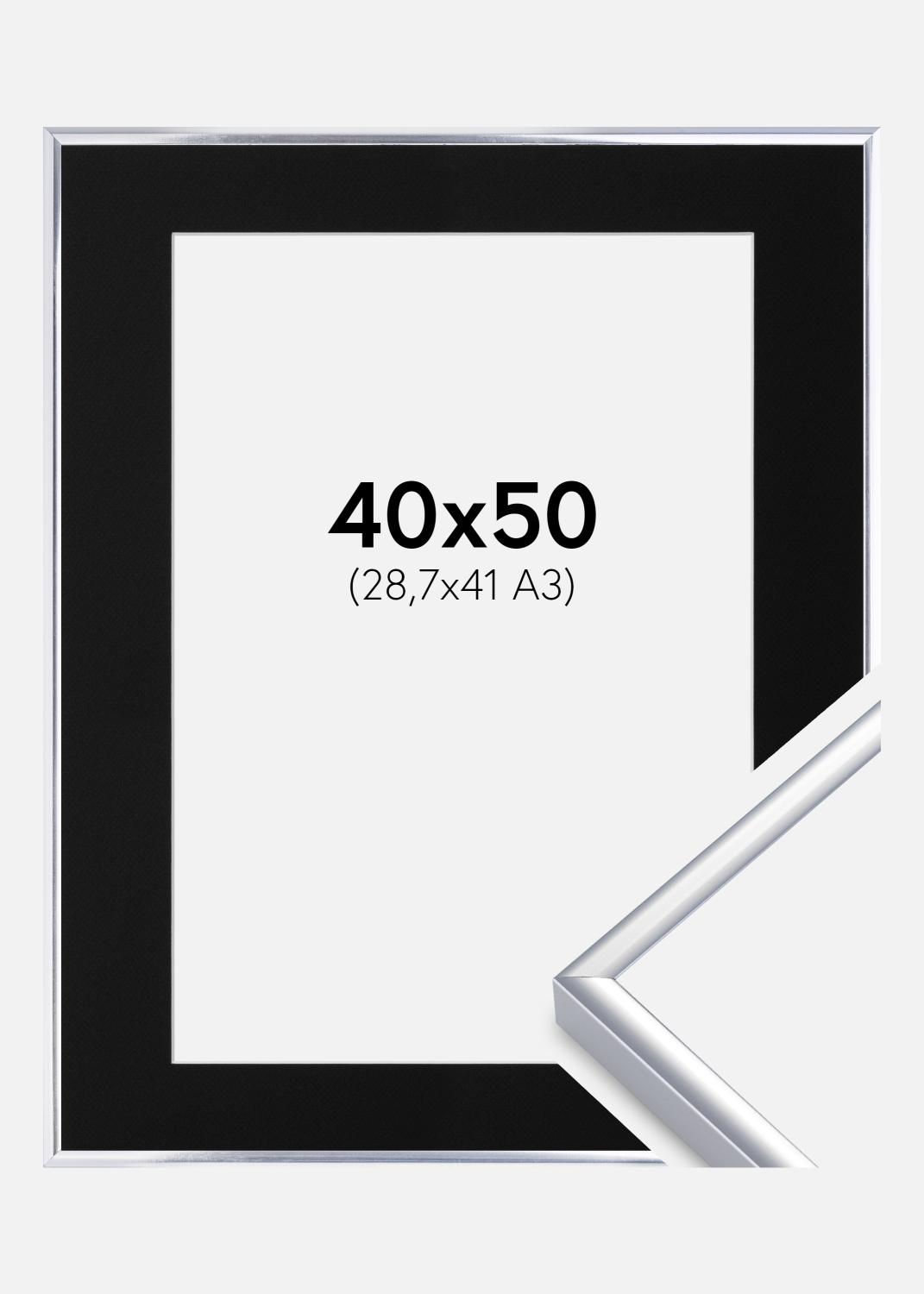 Product Image for Cadre Aluminium Brillant Argent 40x50 cm - Passe-partout Noir 29,7x42 cm