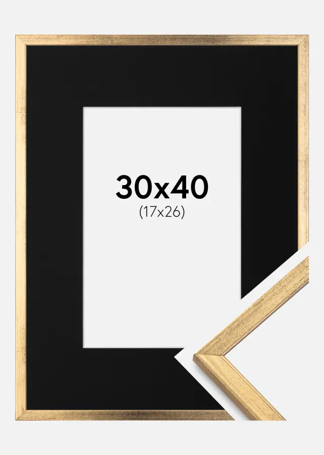 Cadre Galant Or 30x40 cm - Passe-partout Noir 18x27 cm