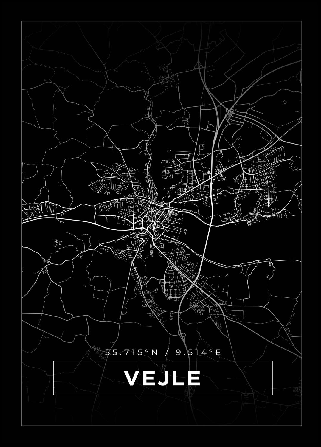 Product Image for Map - Vejle - Black (40x50 cm)