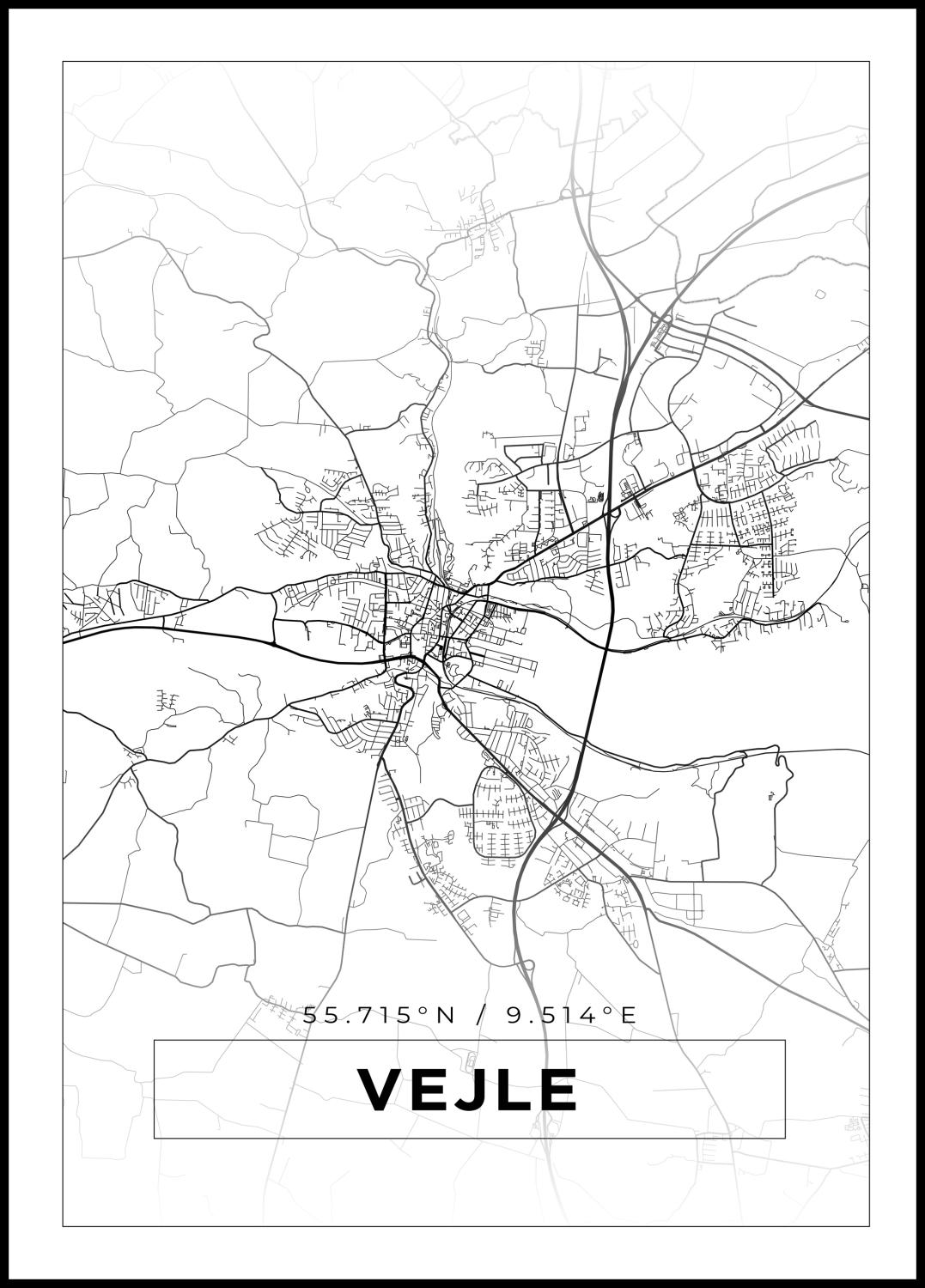 Product Image for Map - Vejle - White (30x40 cm)