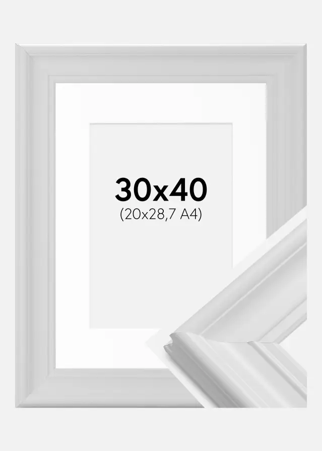 Cadre Mora Premium Blanc 30x40 cm - Passe-partout Blanc 21x29,7 cm (A4)