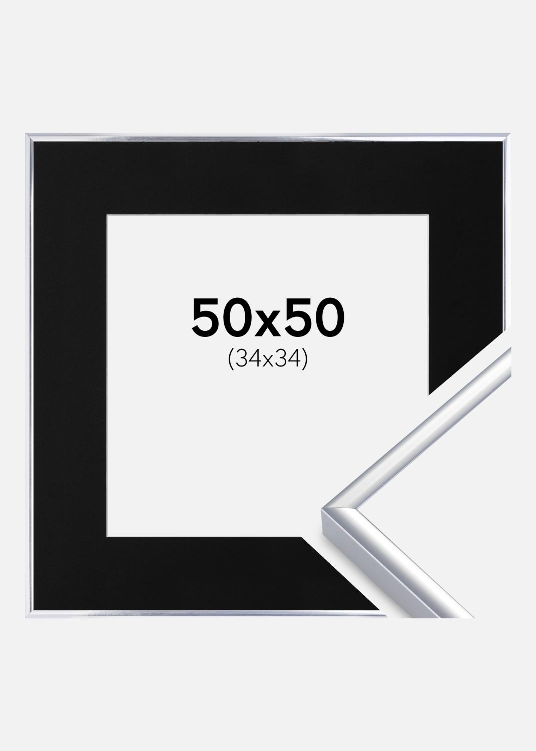 Product Image for Cadre Aluminium Brillant Argent 50x50 cm - Passe-partout Noir 35x35 cm