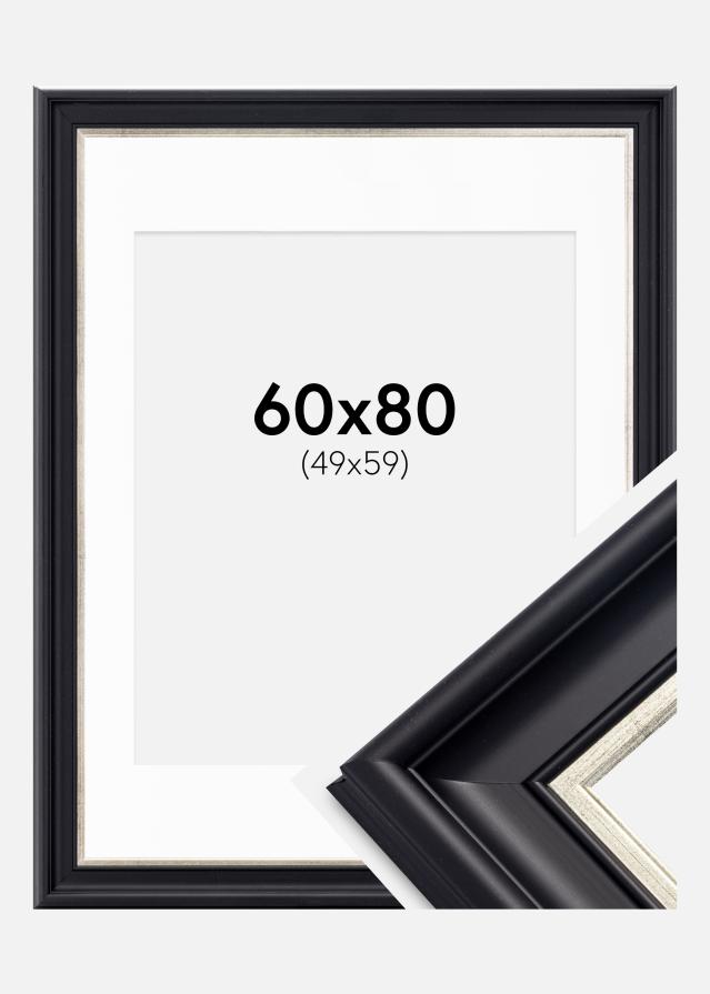Cadre Dalarna Noir-Argent 60x80 cm - Passe-partout Blanc 50x60 cm