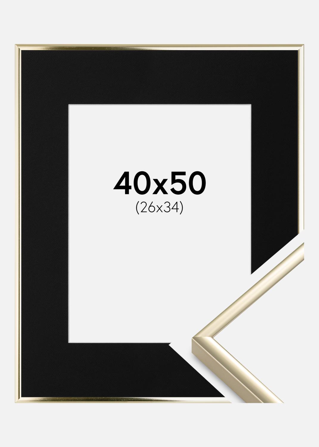 Product Image for Cadre Aluminium Brillant Or 40x50 cm - Passe-partout Noir 27x35 cm