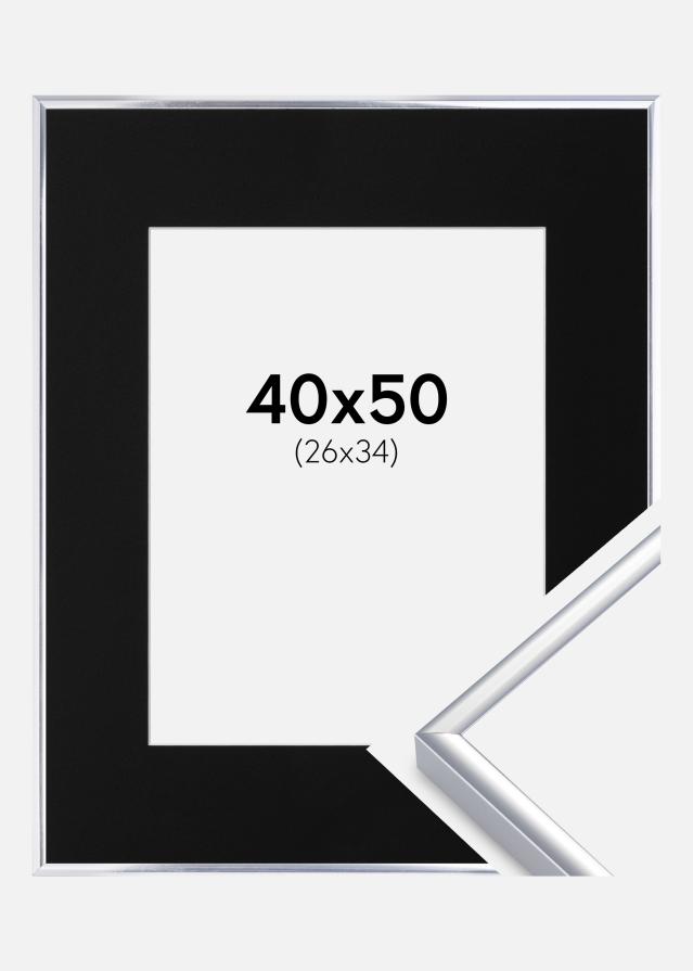 Cadre Aluminium Brillant Argent 40x50 cm - Passe-partout Noir 27x35 cm