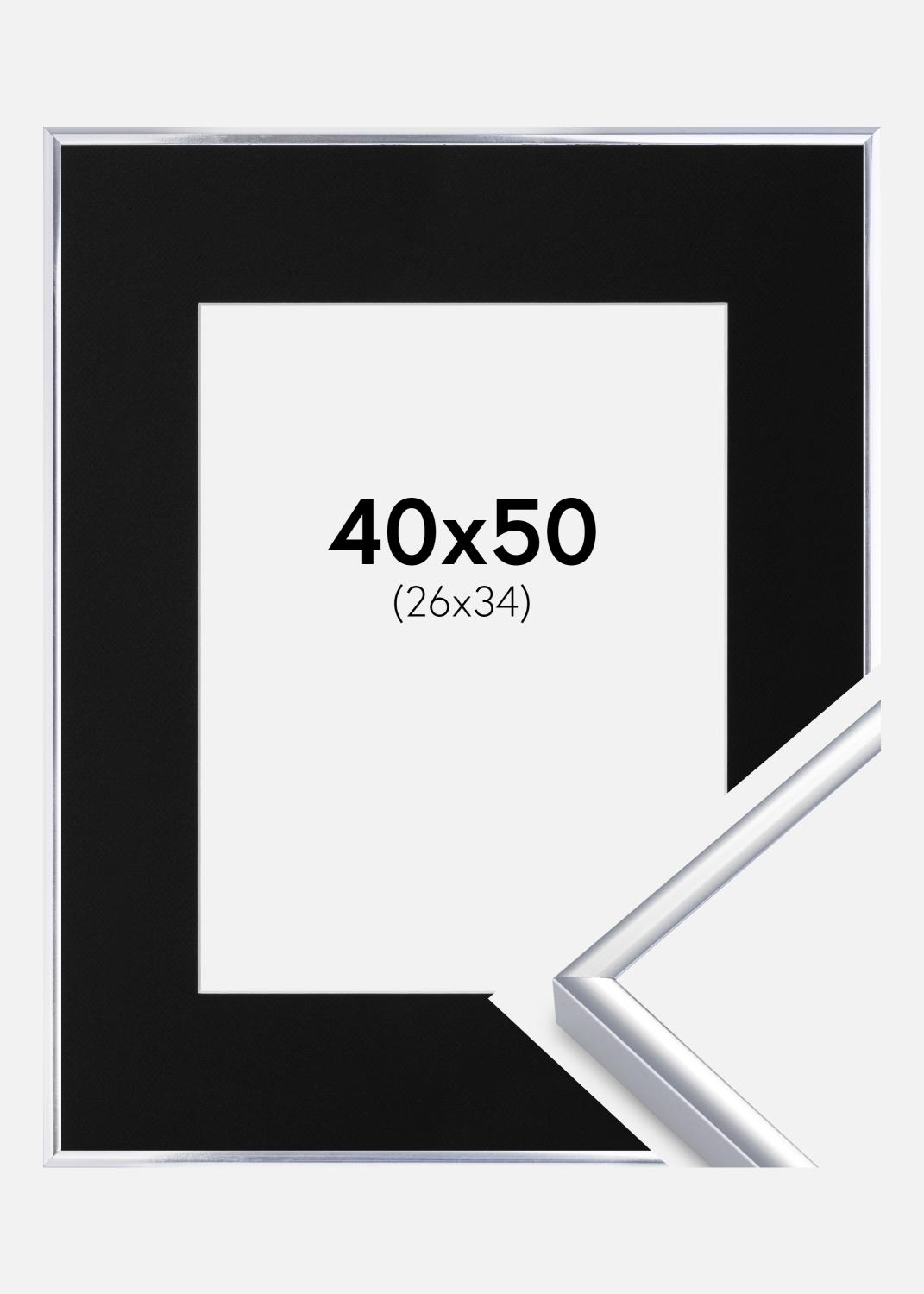 Product Image for Cadre Aluminium Brillant Argent 40x50 cm - Passe-partout Noir 27x35 cm