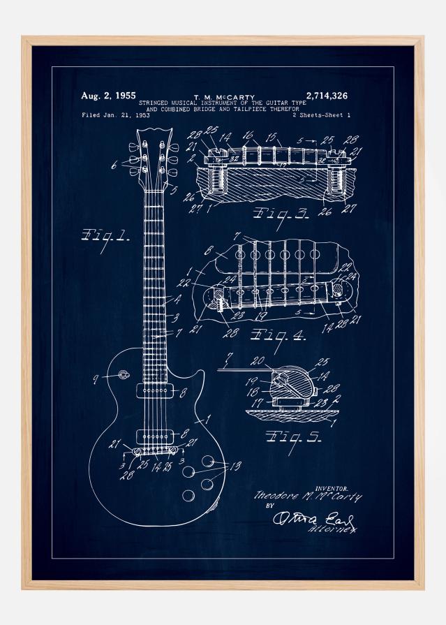 Dessin de brevet - Guitare électrique I - Bleu Poster