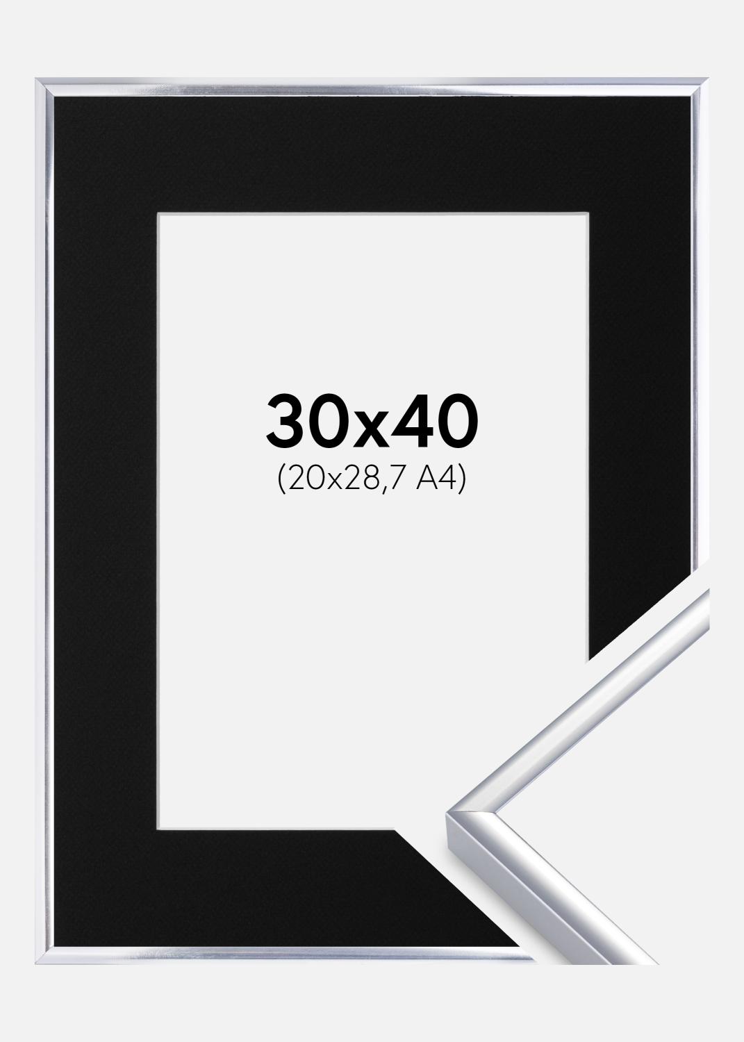 Product Image for Cadre Aluminium Brillant Argent 30x40 cm - Passe-partout Noir 21x29,7 cm