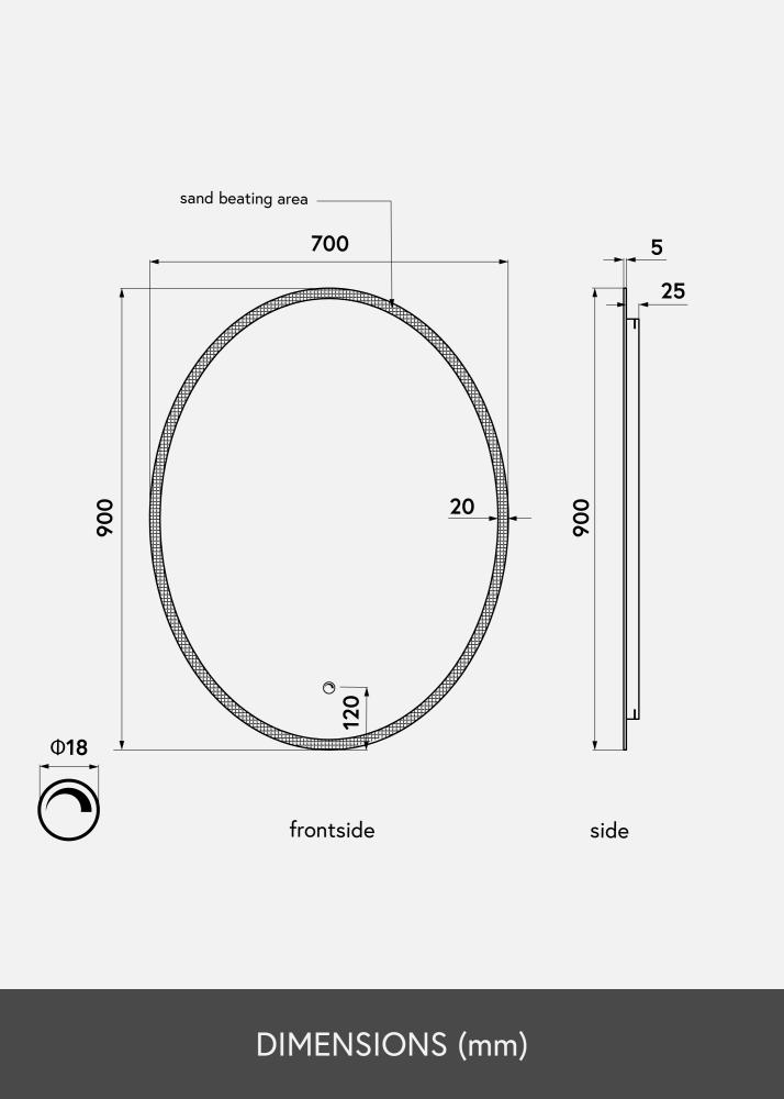 KAILA Miroir Oval LED 70x90 cm