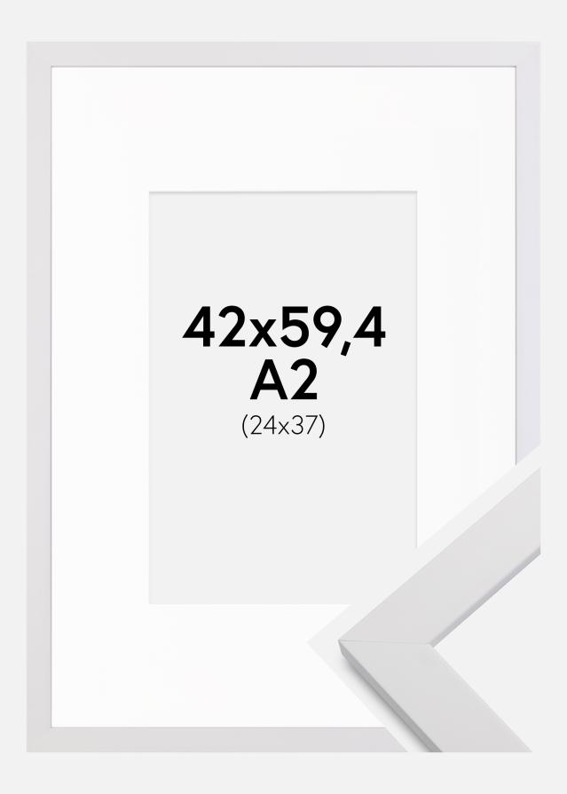 Cadre White Wood 42x59,4 cm (A2) - Passe-partout Blanc 25x38 cm