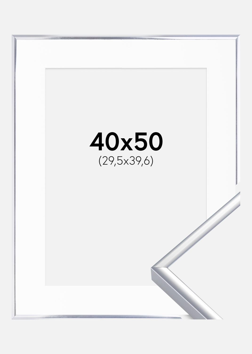 Product Image for Cadre Aluminium Brillant Argent 40x50 cm - Passe-partout Blanc 12x16 pouces