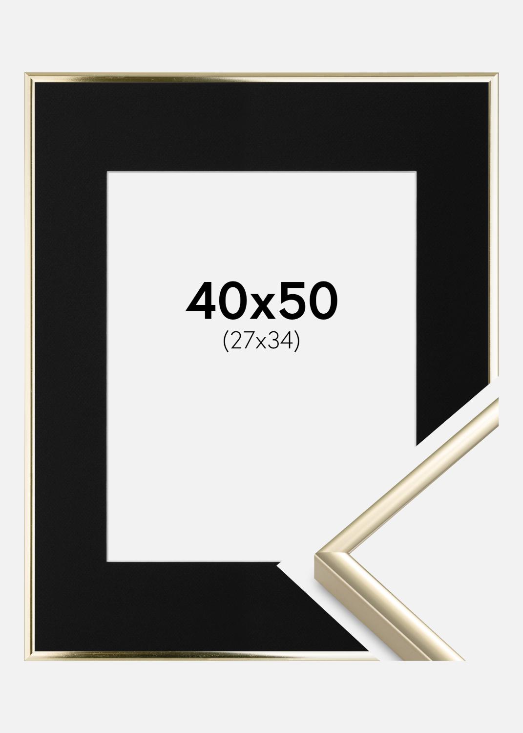 Product Image for Cadre Aluminium Brillant Or 40x50 cm - Passe-partout Noir 28x35 cm