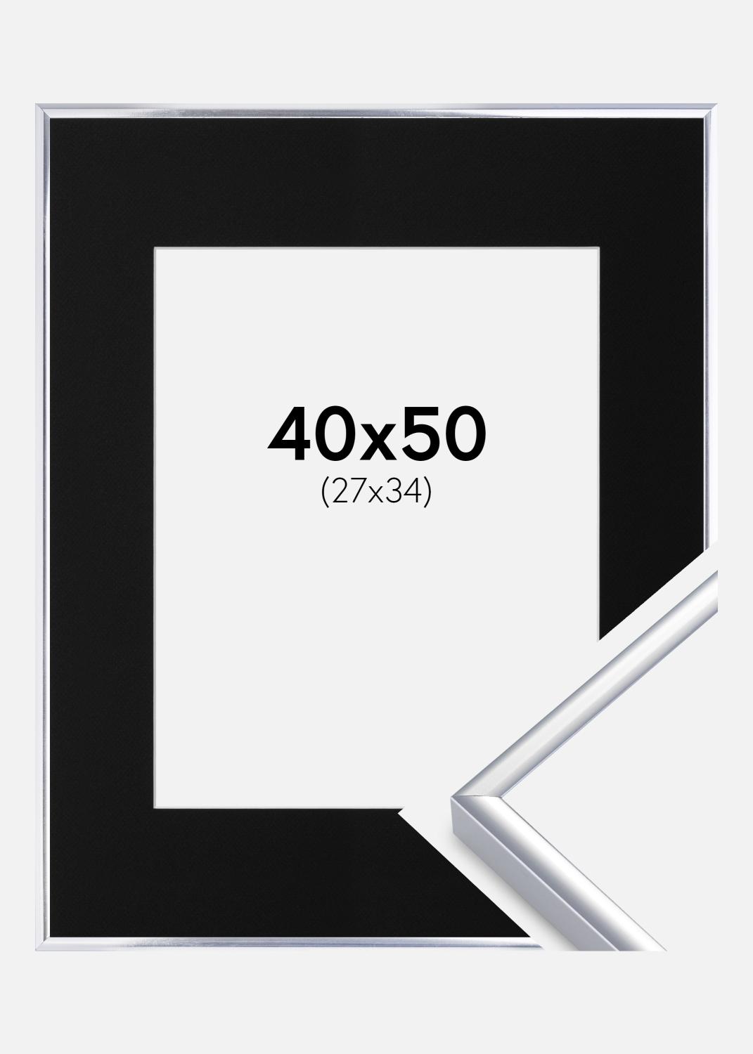 Product Image for Cadre Aluminium Brillant Argent 40x50 cm - Passe-partout Noir 28x35 cm