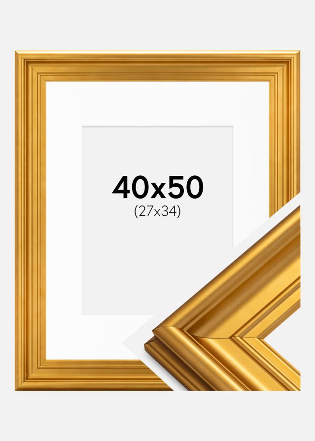 Cadre Mora Premium Or 40x50 cm - Passe-partout Blanc 28x35 cm