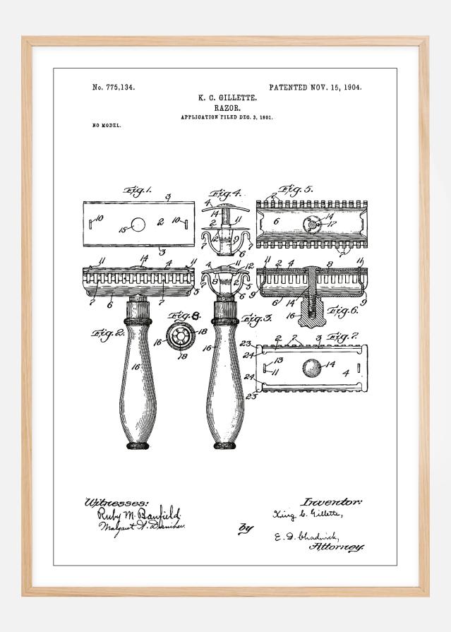 Dessin de brevet - Rasoir - Blanc Poster