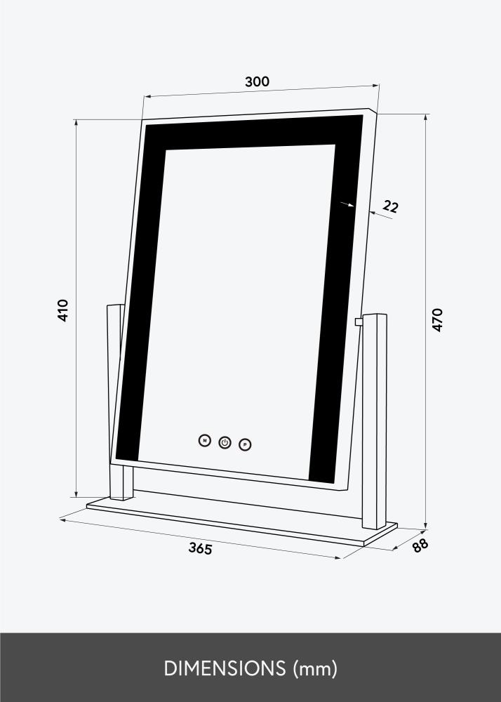 KAILA Miroir de maquillage Stand LED Noir 30x41 cm