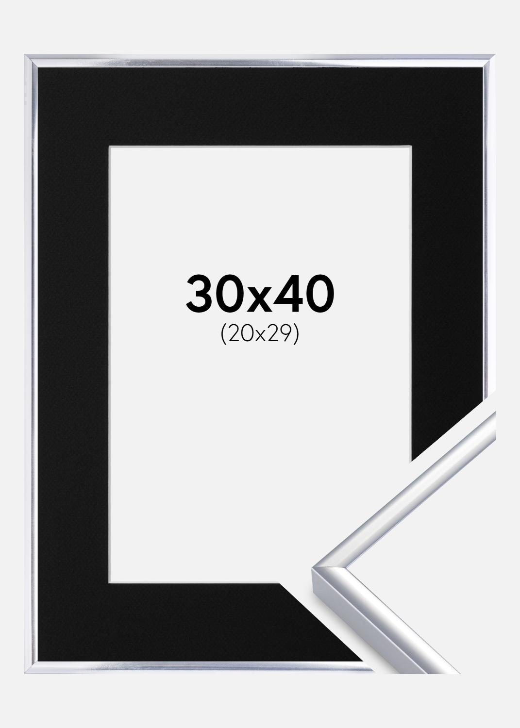 Product Image for Cadre Aluminium Brillant Argent 30x40 cm - Passe-partout Noir 20x30 cm