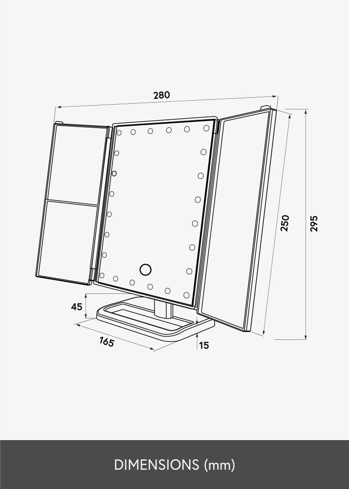 KAILA Miroir de maquillage Tri-Fold Magnifying Blanc 20x30 cm