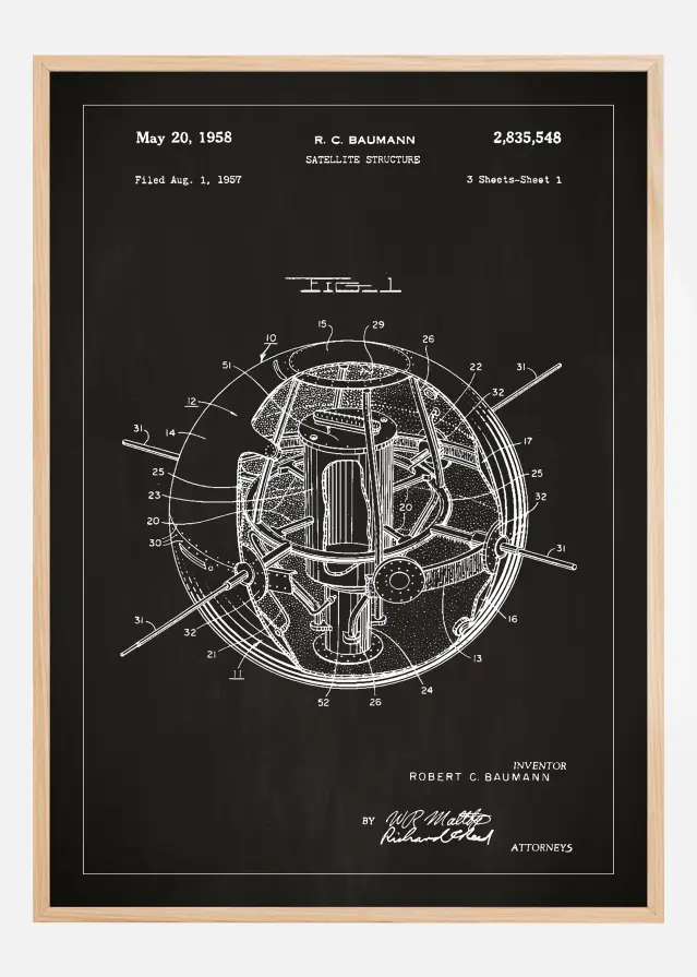 Dessin de brevet - Satellite - Noir Poster