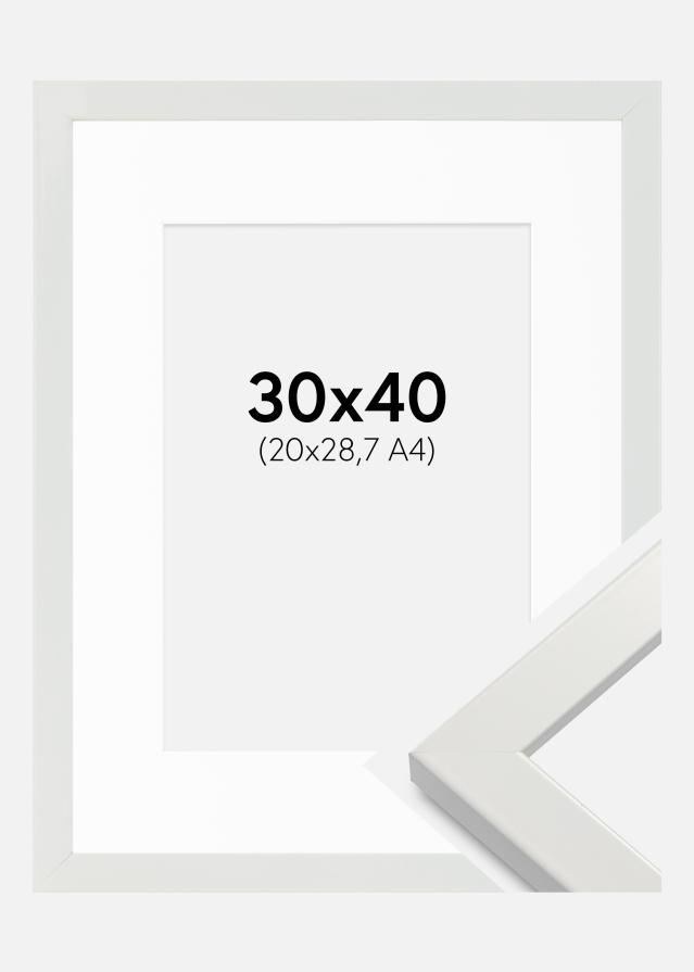 Cadre White Wood Glossy 30x40 cm - Passe-partout Blanc 21x29,7 cm (A4)