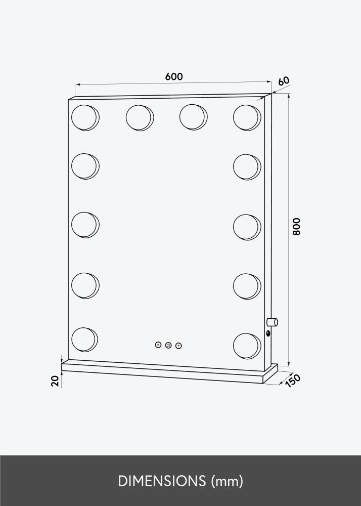 KAILA Miroir de maquillage Hollywood 14 Blanc 60x80 cm