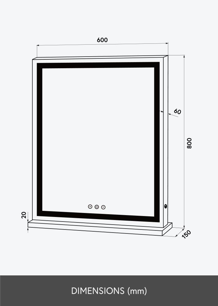 KAILA Miroir de maquillage Base Vertical LED Blanc 80x60 cm