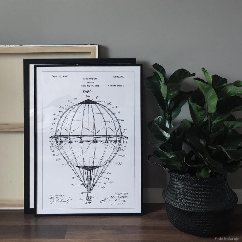 Dessin de brevet - Montgolfière - Blanc Poster