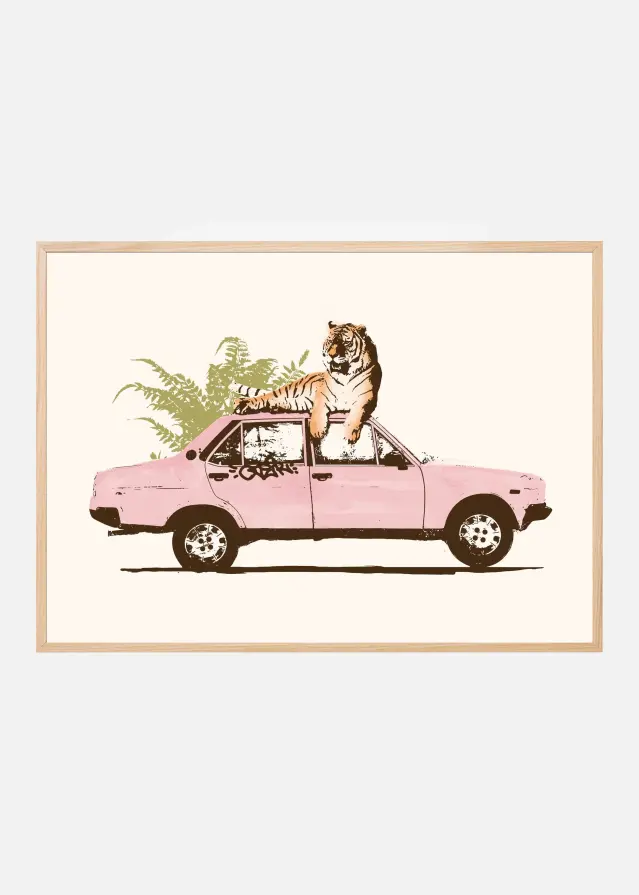 Tiger On Car Poster