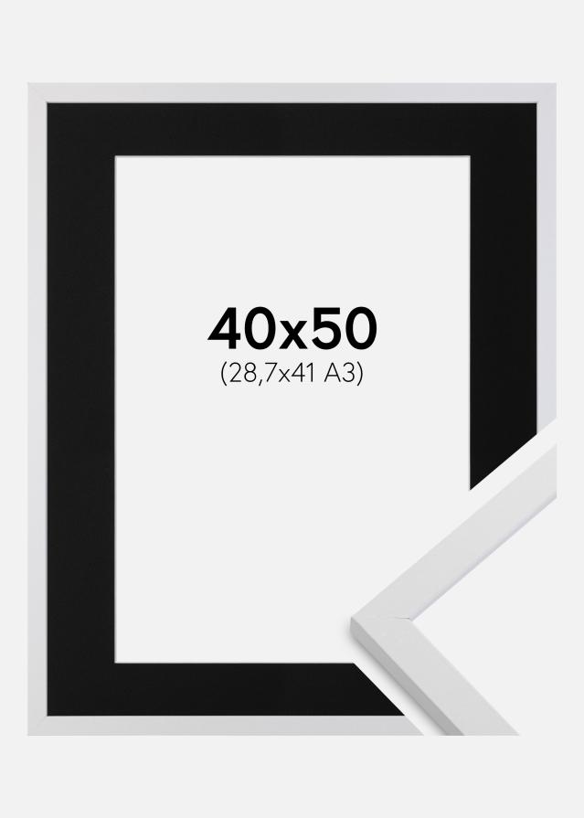 Cadre Trendy Blanc 40x50 cm - Passe-partout Noir 29,7x42 cm (A3)