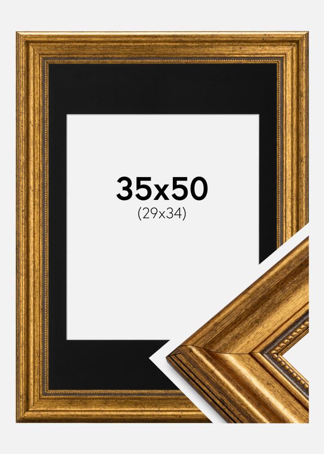 Cadre Rococo Or 35x50 cm - Passe-partout Noir 30x35 cm