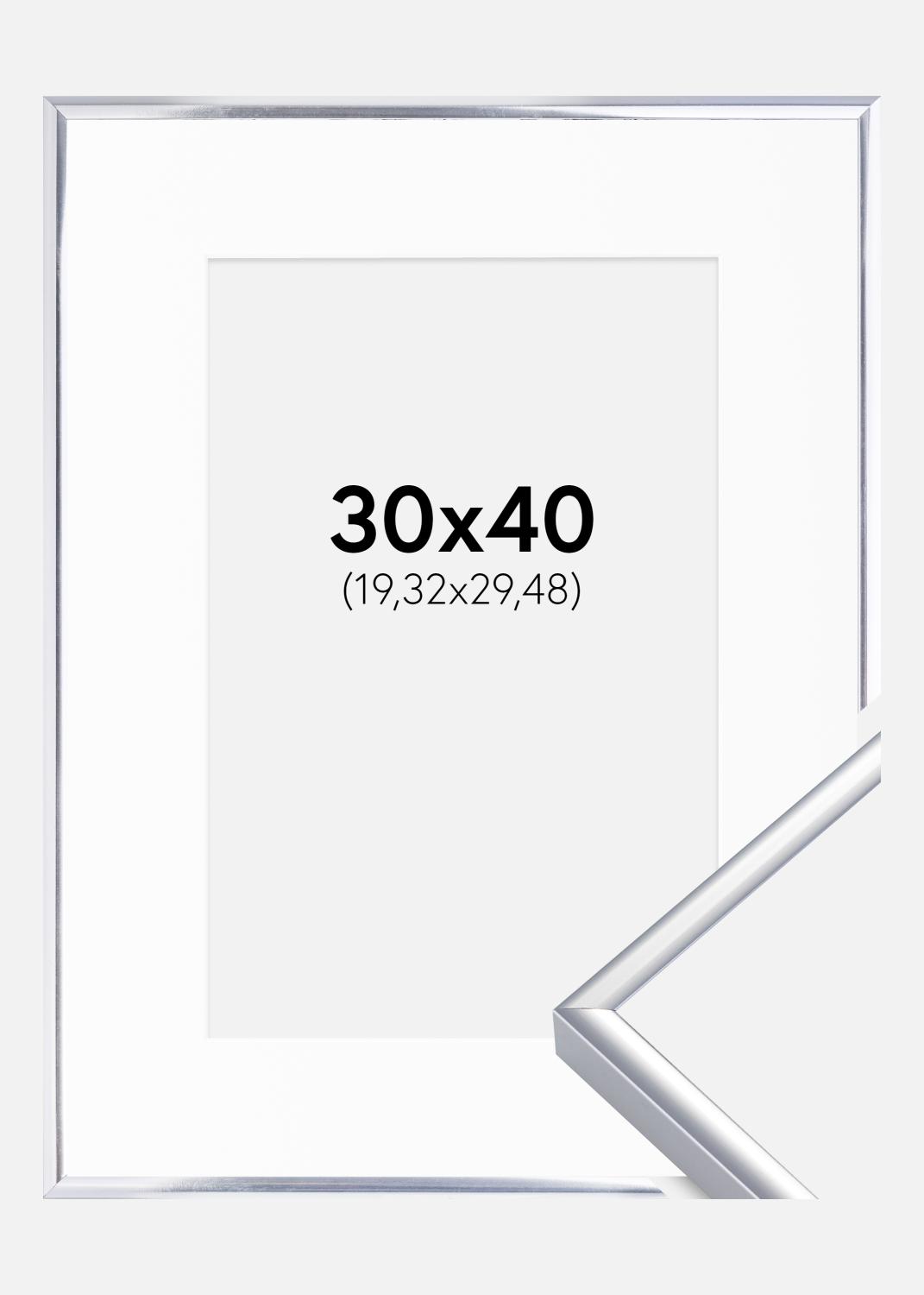 Product Image for Cadre Aluminium Brillant Argent 30x40 cm - Passe-partout Blanc 8x12 pouces