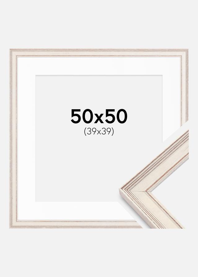 Cadre Shabby Chic Blanc 50x50 cm - Passe-partout Blanc 40x40 cm