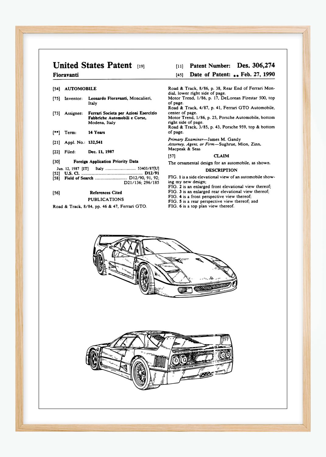 Product Image for Dessin de brevet - Ferrari F40 I Poster (21x29,7 cm (A4))
