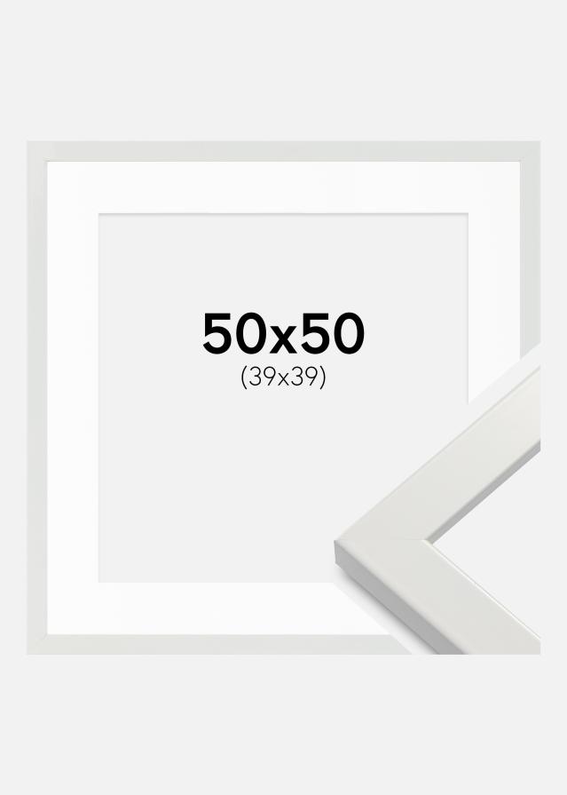Cadre White Wood Glossy 50x50 cm - Passe-partout Blanc 40x40 cm