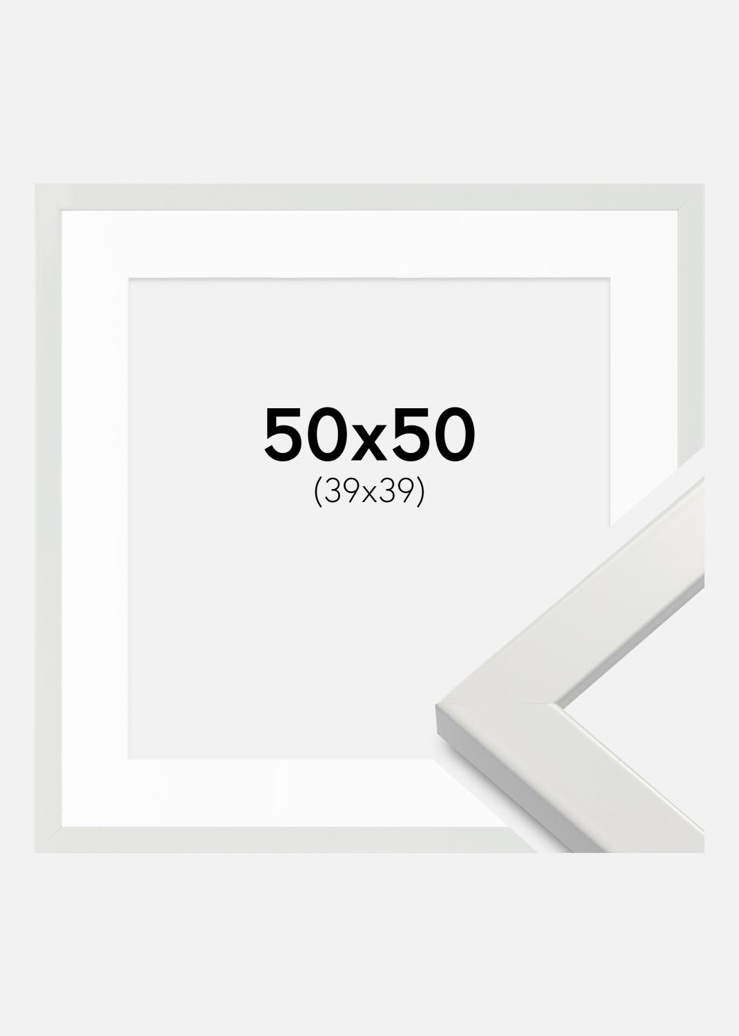 Product Image for Cadre White Wood Glossy 50x50 cm - Passe-partout Blanc 40x40 cm