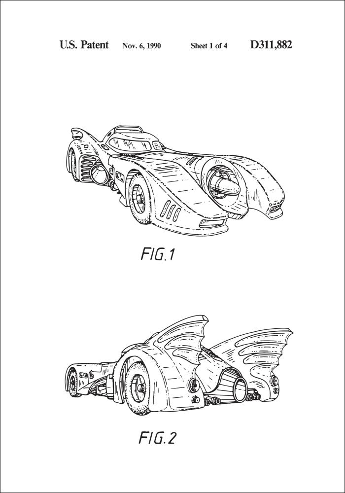 Dessin de brevet - Batman - Batmobile 1990 I Poster