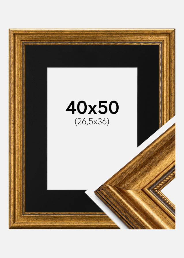 Cadre Rococo Or 40x50 cm - Passe-partout Noir 27,5x37 cm