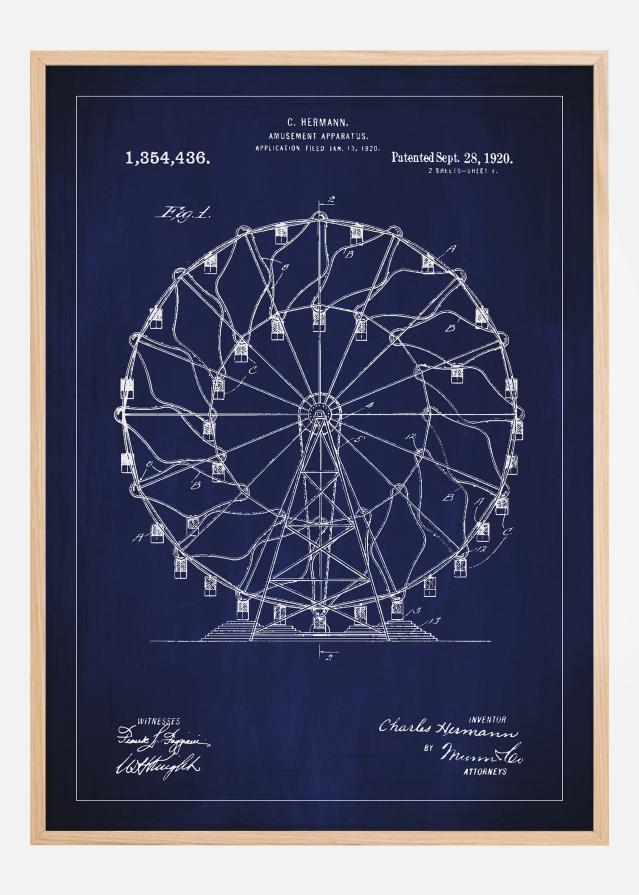 Dessin de brevet - Grande roue - Bleu Poster